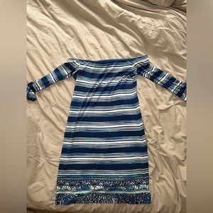 Blue Stripe Off Shoulder Lilly Pulitzer Dress - Size Small